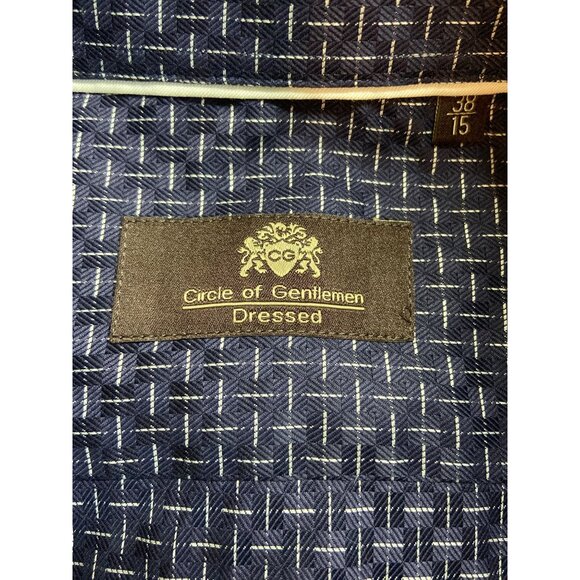 Circle of Gentlemen Shirt 38/15 Navy Geometric Pattern Slim Fit Dress Shirt Luxe - Picture 3 of 8